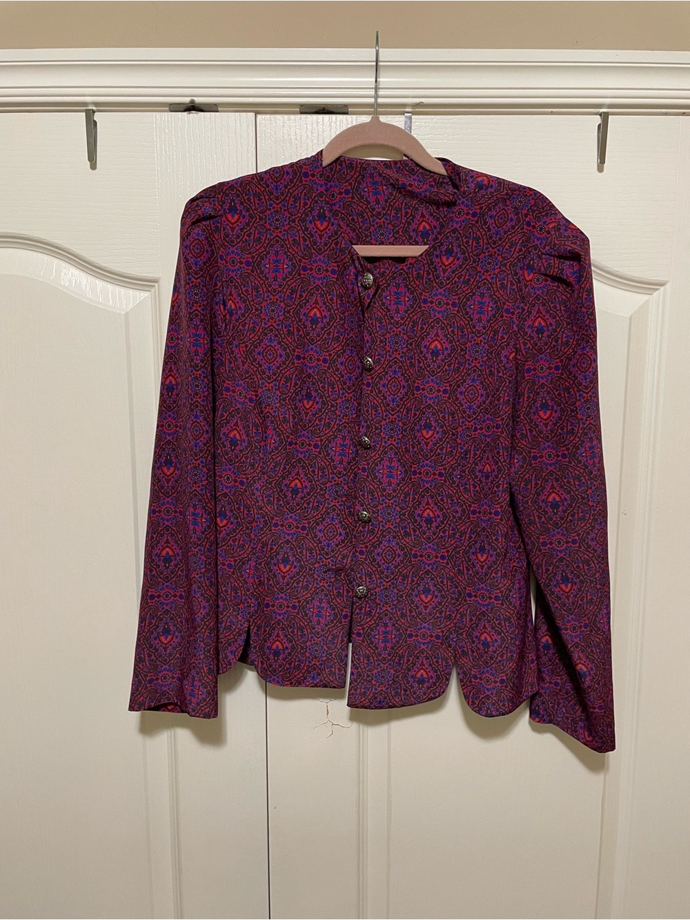 Leslie Fay Red and Blue Paisley Blouse